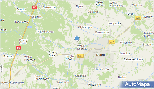 mapa Wólka Kokosia, Wólka Kokosia na mapie Targeo